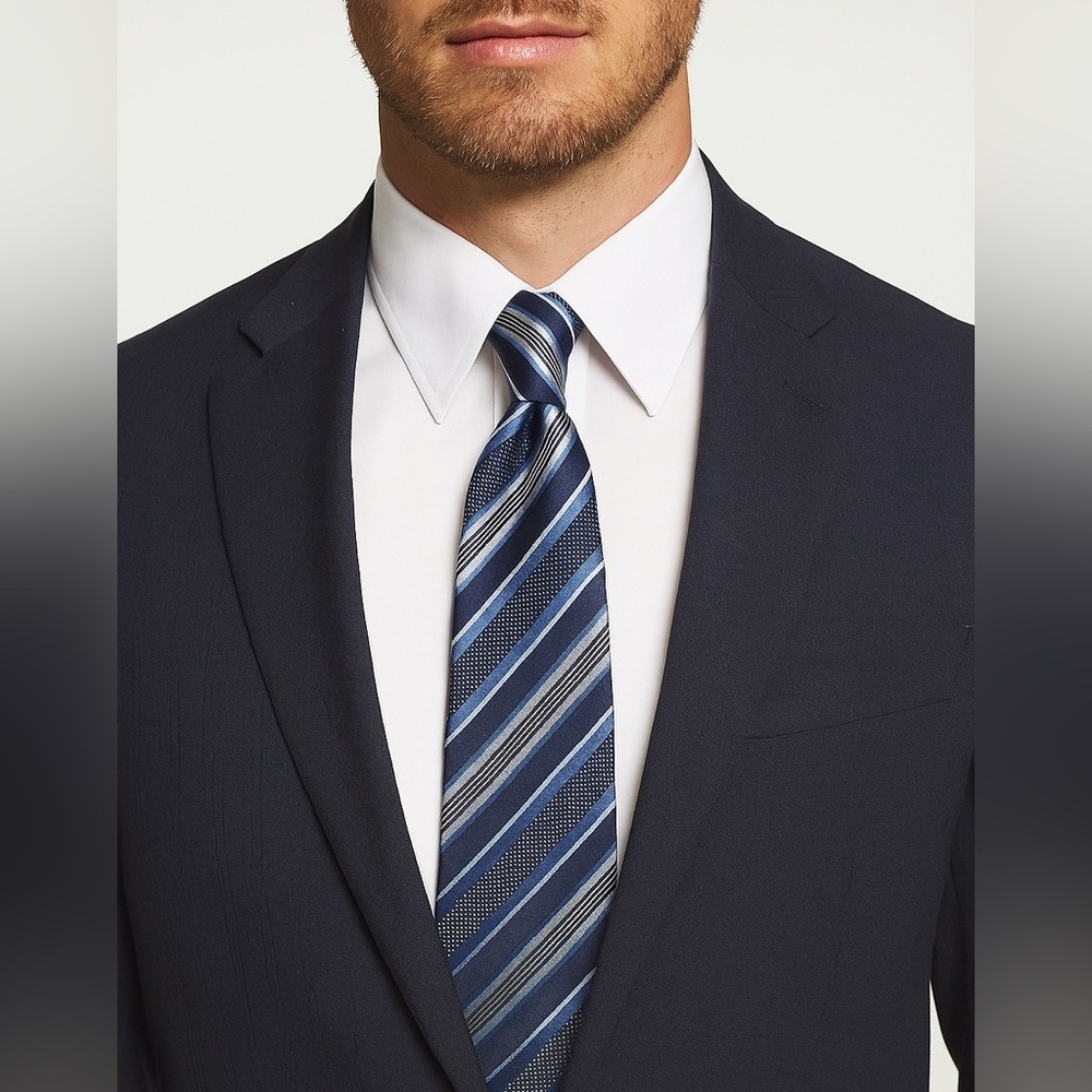 Black From The Saks Silk Blue Stripes Men Tie